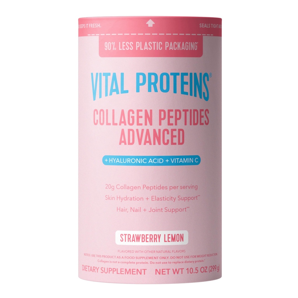 Vitalproteine Collagen Peptide Fortgeschrittene, hydrolysierte Peptide mit Hyaluronsäure und Vitamin C - Erdbeer-Lampen-Pulver, 10,5oz