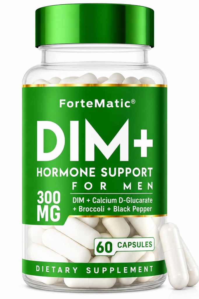 DIM Supplement for Men 300mg | Hormone Support & Balance Formula | Extra Strength Men's Fitness & Vitality Booster with Diindolylmethane, CDG & Sulforaphane | Gluten-Free | 60 Capsules