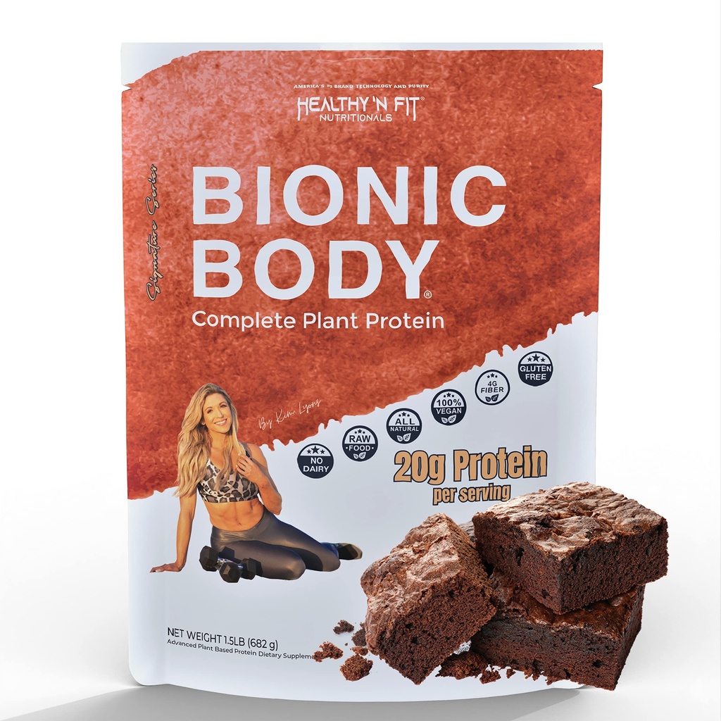 Healthy 'N Fit Bionic Body Protein, 1.5 lb, 22 Servings. 100% Natural Vegan 20g Protein with Added BCAA's for a Lean and fit Body. Kim Lyons Signature Series (Chocolate Fudge Brownie)