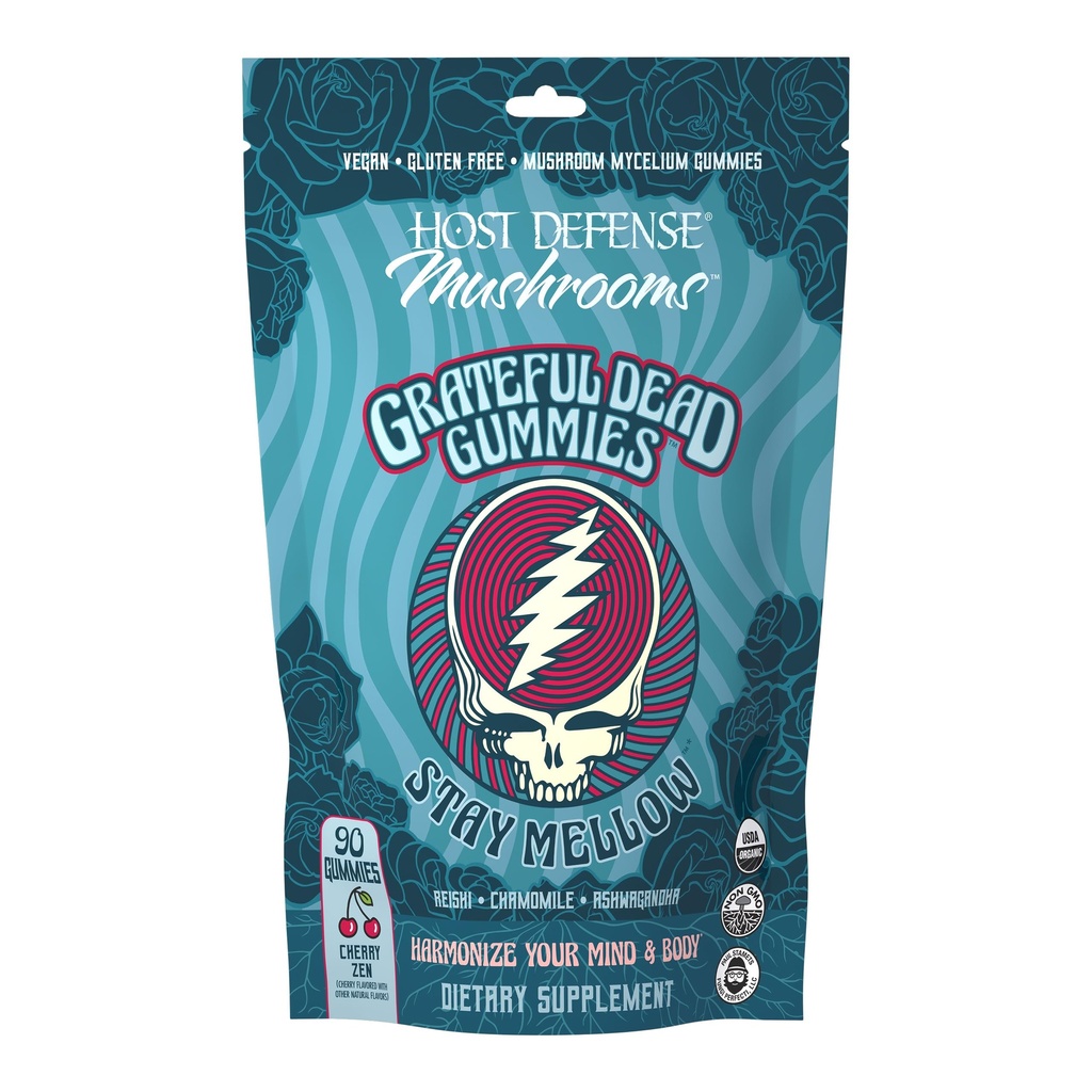 Host Defense Stay Mellow Grateful Dead Gummies - Reishi Mushroom Gummies with Ashwagandha, Chamomile & Lions Mane - Support for Stress Reduction and Relaxation (30 Servings)
