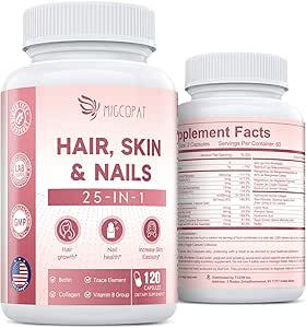 Haare Haut und Nägel Vitamine mit Biotin, Collagen & Hyaluronsäure, Unterstützt gesundes Haarwachstum, starke Nägel & Glowing Haut, Biotin-Ergänzung mit Vitaminen A, C, D3, E, B Complex & Minerals