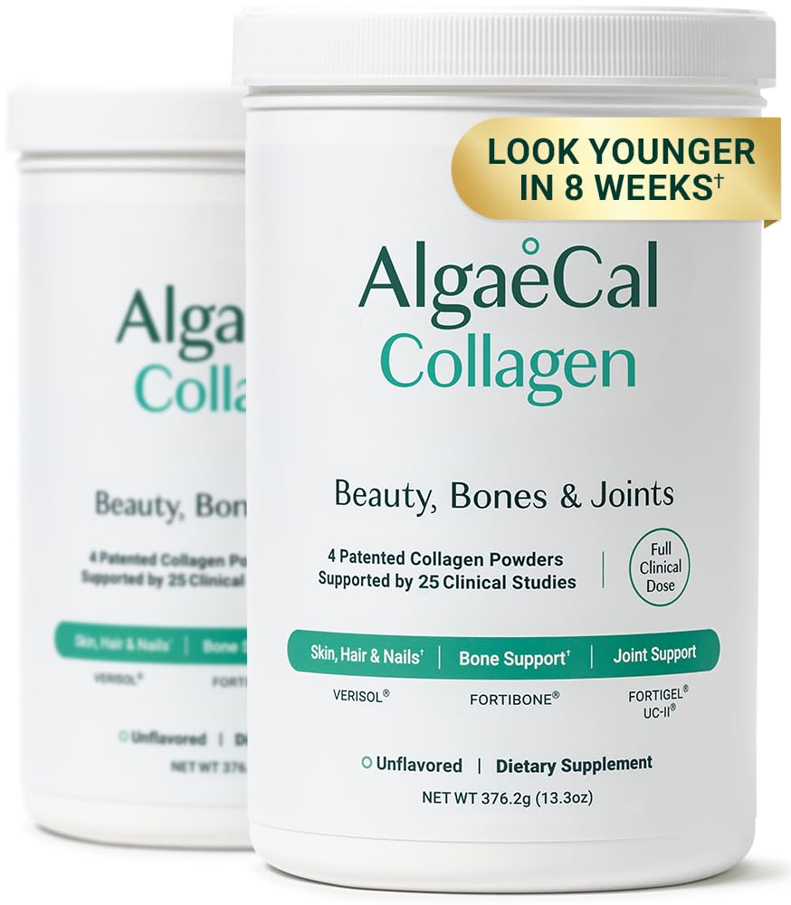 ALGAECAL Collagen - 4 klinisch unterstützte Peptide VERISOL®, FORTIGEL®, UC-II®, FORTIBONE®, Anti-Aging Hydrolysed Collagen Powder, 60 Servings, Made in USA