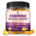 Feminine Balance Probiotic Gummies for Women – Support Vaginal Health, pH Balance, Freshness & Digestive Health – with Pineapple, Slippery Elm, Cranberry, D-Mannose – Sugar-Free, Pineapple Flavor
