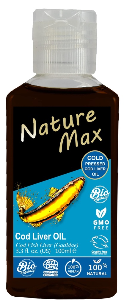 Nature Max Cod Liver Blubber Oil Natural Undiluted Pure For Hair & Skin Care & Food Cold Pressed Premium (1Pack = 3.38 oz / 100 ml) زيت كبد الحوت