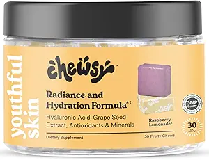 Chewsy Youthful Skin, Fruity Chews Vitamine, Radiance & Hydration Formel, Hyaluronsäure, Trauben Seed Extrakt, Antioxidantien & Minerals, Vitamine Raspberry Lemonade Flavor 30-Tag Versorgung