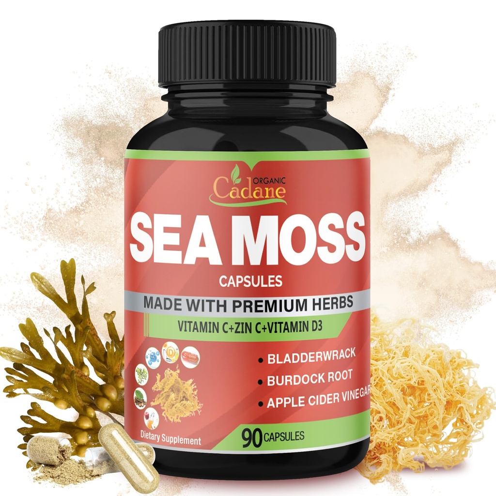 Organic Cadane Irish Sea Moss Extract Capsules - Supports Immune System & Overall Health - 90Capsules