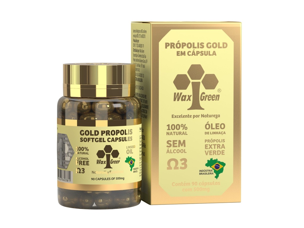 6 Bottles of Wax Green Bee Propolis N91 Gold Capsules 500mg (90 Capsules)