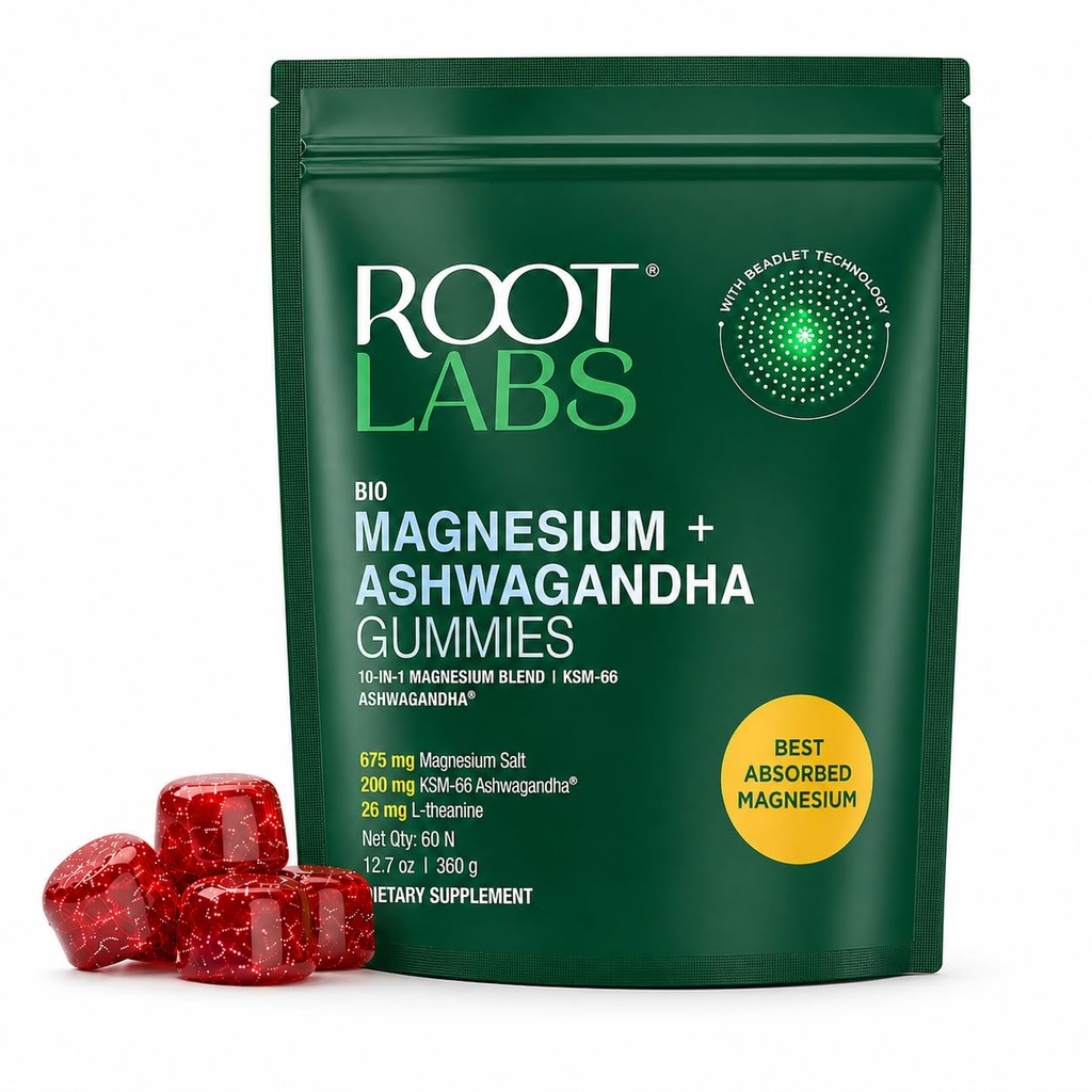 ROOT LABS Liposomal Magnesium Gummies 675mg | Multi-Form Magnesium Salt, Ashwagandha, L-Theanine | High Bioavailability | Stress Relief, Sleep Support & Recovery | 60 Gummies