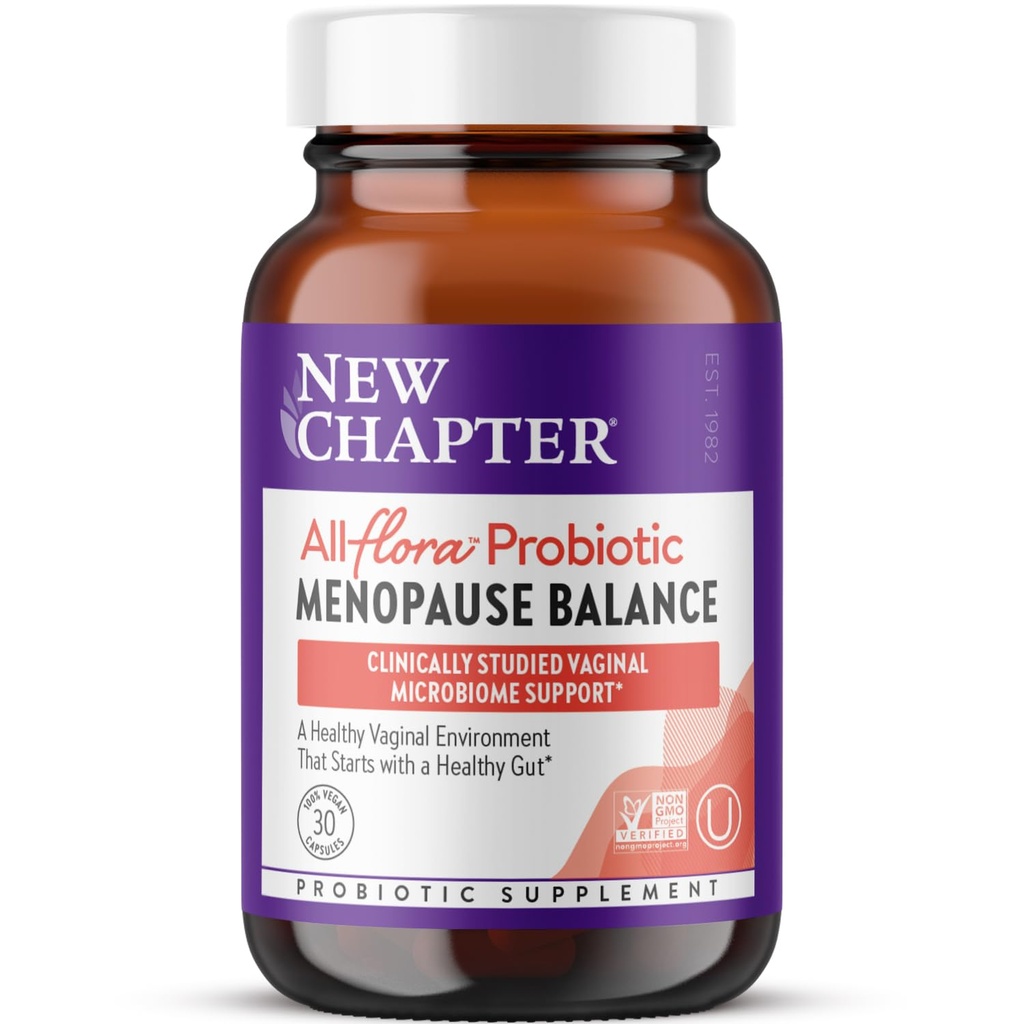 New Chapter All-Flora Probiotic Menopause Balance, Ultra-Concentrated Probiotics for Women with Black Cohosh for Menopause Hot Flashes, 100% Vegan, 30 Vegan Capsules