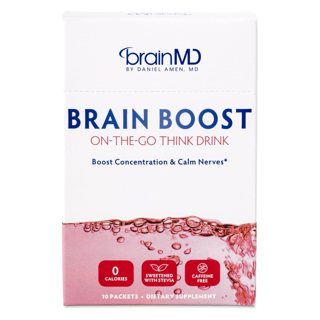 BRAINMD Dr Amen Brain Boost On The Go - 10 Packungen, Berry Flavor - Nootropic Drink Powder, Promotes Focus, Clarity & Mental Energy - Koffeinfrei, Glutenfrei - 10 Portionen
