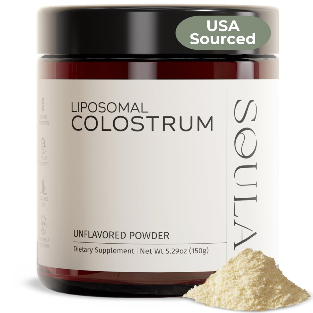 SOULA Liposomal Whole Colostrum Supplement Powder – USA Grass-Fed Superfood for Gut Health, Immune Support, Athletic Recovery & Healthy Aging – First Milking – 60 Servings