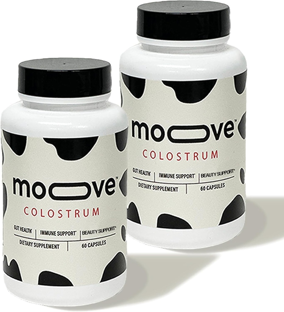 MOOVE Bovine Colostrum Capsules 1,000mg, Grass-Fed Dutch Cows, Immune & Gut Support, Natural Protein, Superfood Supplement for Vitality & Recovery, 2 Pack of 60 Capsules