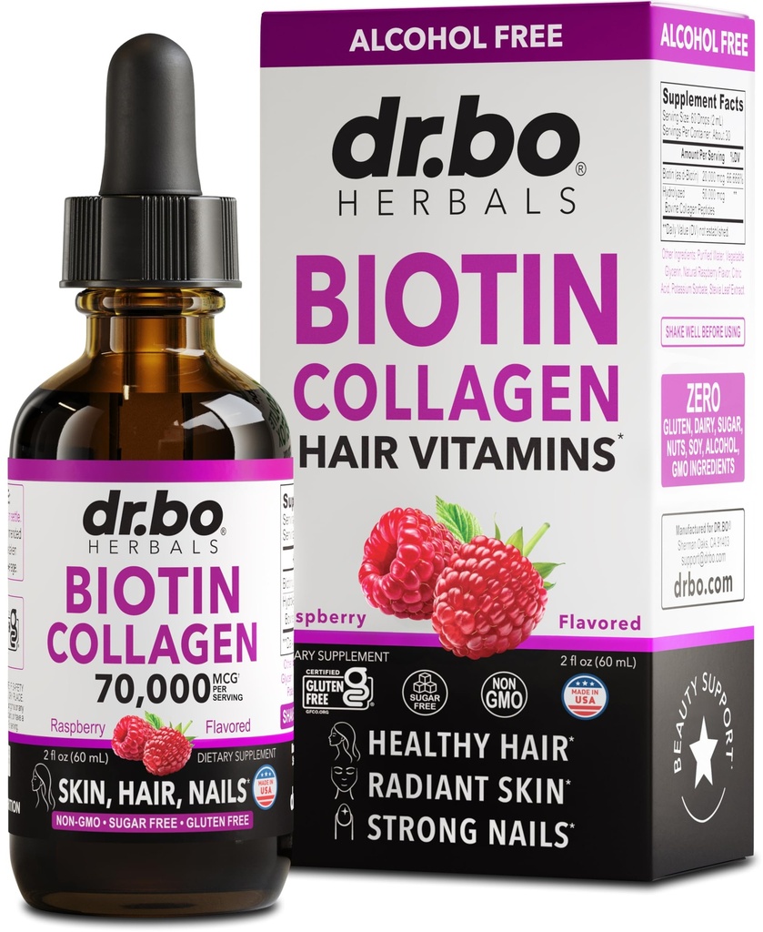 Liquid Biotin and Collagen Drops - Liquid Collagen Biotin for Hair Growth Women & Men Peptides Vitamin Supplements Drink - Extra Strength Vitamins Skin, Nails, Hair Growth Drops for Women & Men 2oz