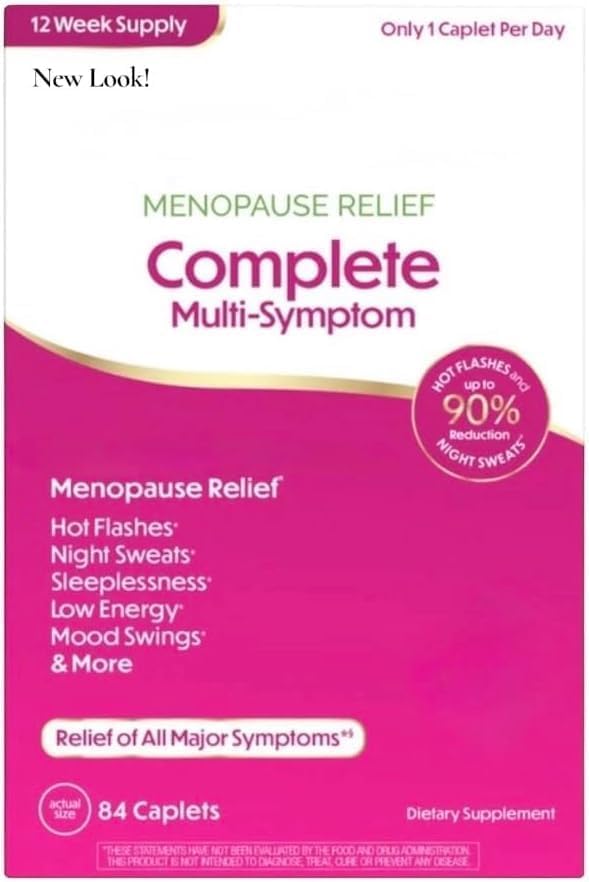 Complete Multi-Symptom Menopause Relief, 84 Caplets, 12 Week Supply, Clinically Proven for Hot Flashes and Night Sweats, Drug and Estrogen Free (1 Count (Pack of 82))
