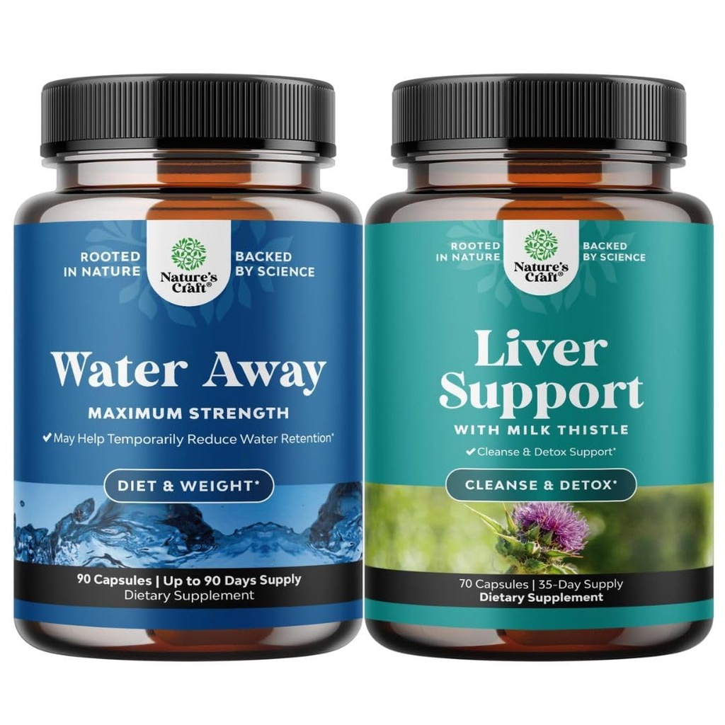 Bundle of Water Away Pills Maximale Stärke - Kräuterdiuretische Pillen für Wasserretention für Fast-Agierende Bloating Relief und Leberreiniger Detox & Repair Formel - Kräuter Leberunterstützung Ergänzung
