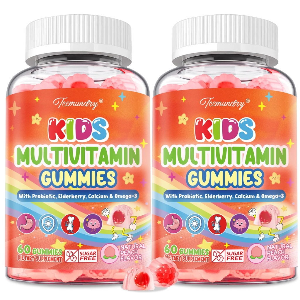 Kids Multivitamin Gummies - Kids Vitamins with Calcium, Probiotics, Iron, Omega-3, Methylated B12 & Methylfolate, Vitamin D3, K2, B6, A, C, E, Zinc for Healthy Growth - Sugar Free, Vegan, 120 Gummies
