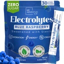 Zero Sugar Blue Raspberry Electrolytes Powder Packets (30 Pack) - All Natural Ingredients, Caffeine Free Energy for Refreshing Hydration - Vegan, Keto, Paleo - Sugar Free Electrolytes Powder No Sugar