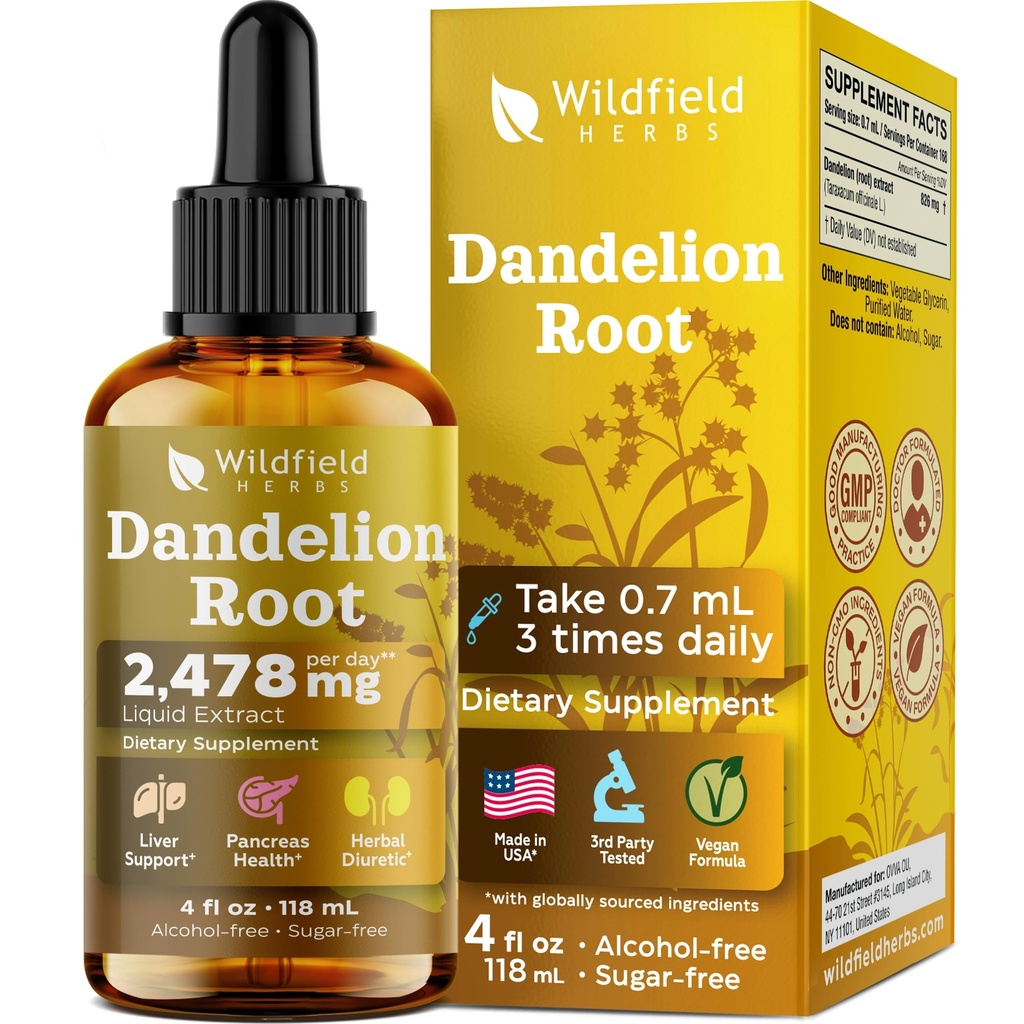 4 Oz Dandelion Root Extract Liquid Drops - Liver & Kidney Support | 2 Month Supply | - Made in USA - Liver Support Supplement - Alcohol & Sugar Free