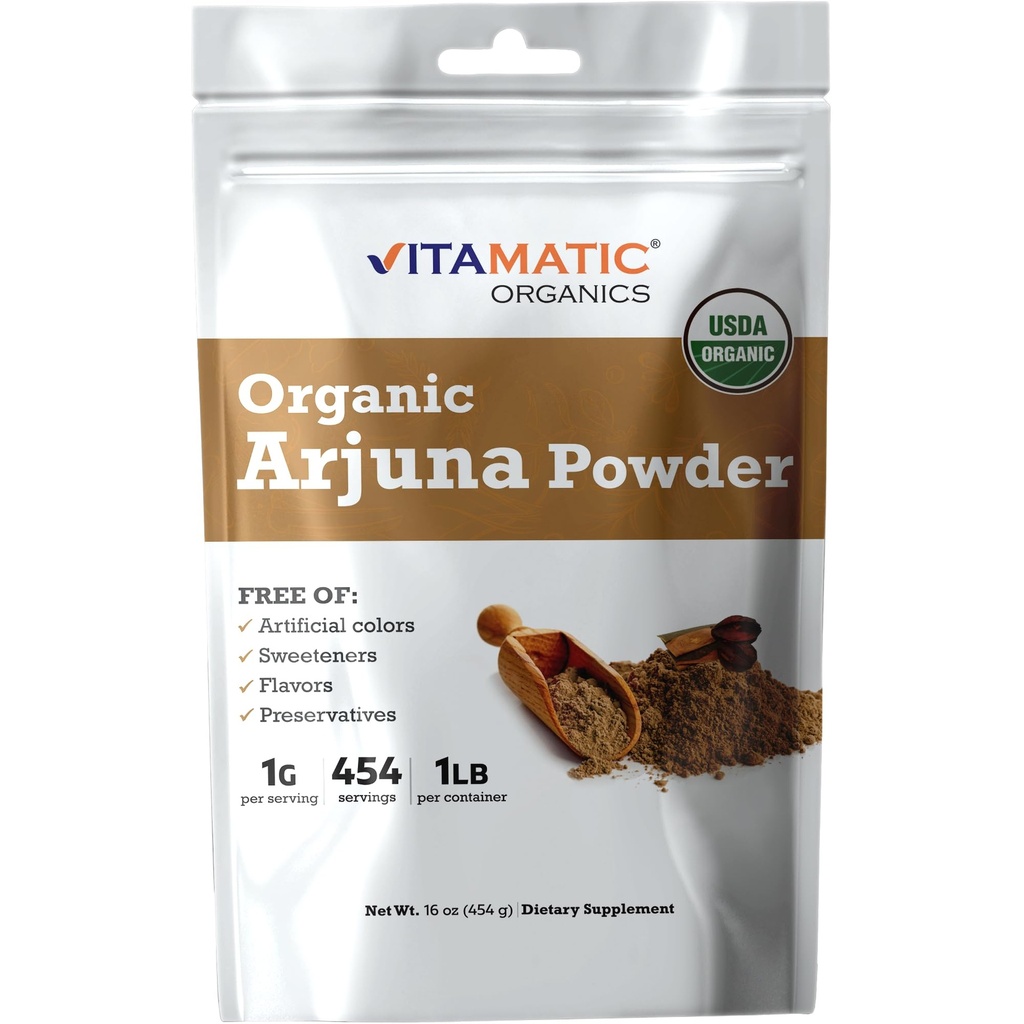 Vitamatic Certified USDA Organic Arjuna Bark Powder – 1 lb (16 oz) Pure Terminalia Arjuna Bark | Unterstützt Herzgesundheit, Zirkulation & Stress Relief