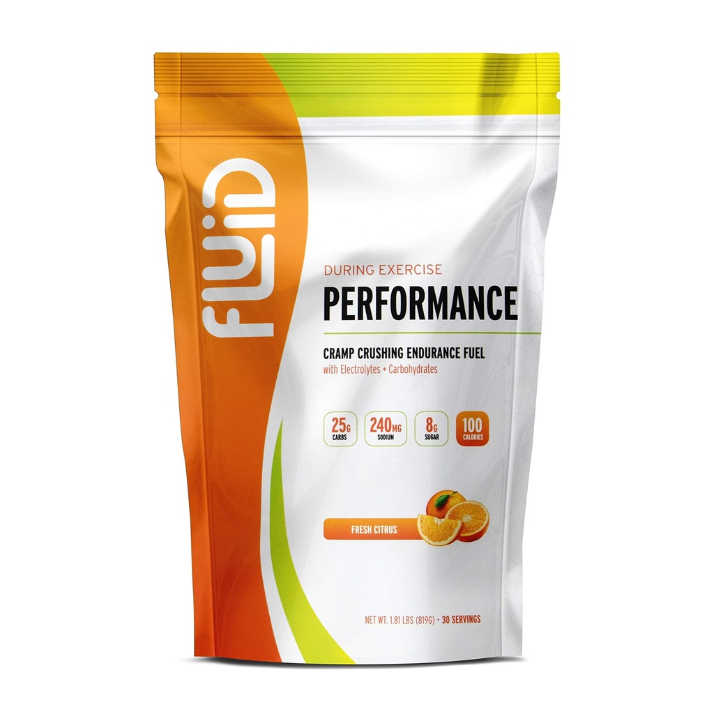 Fluid Performance - Low Sugar Endurance Fuel Sports Drink Mix mit Elektrolyten, Alle natürlichen Inhaltsstoffe, Glutenfrei für Vor- oder während der Übung (Fresh Citrus, 30 Servieren)