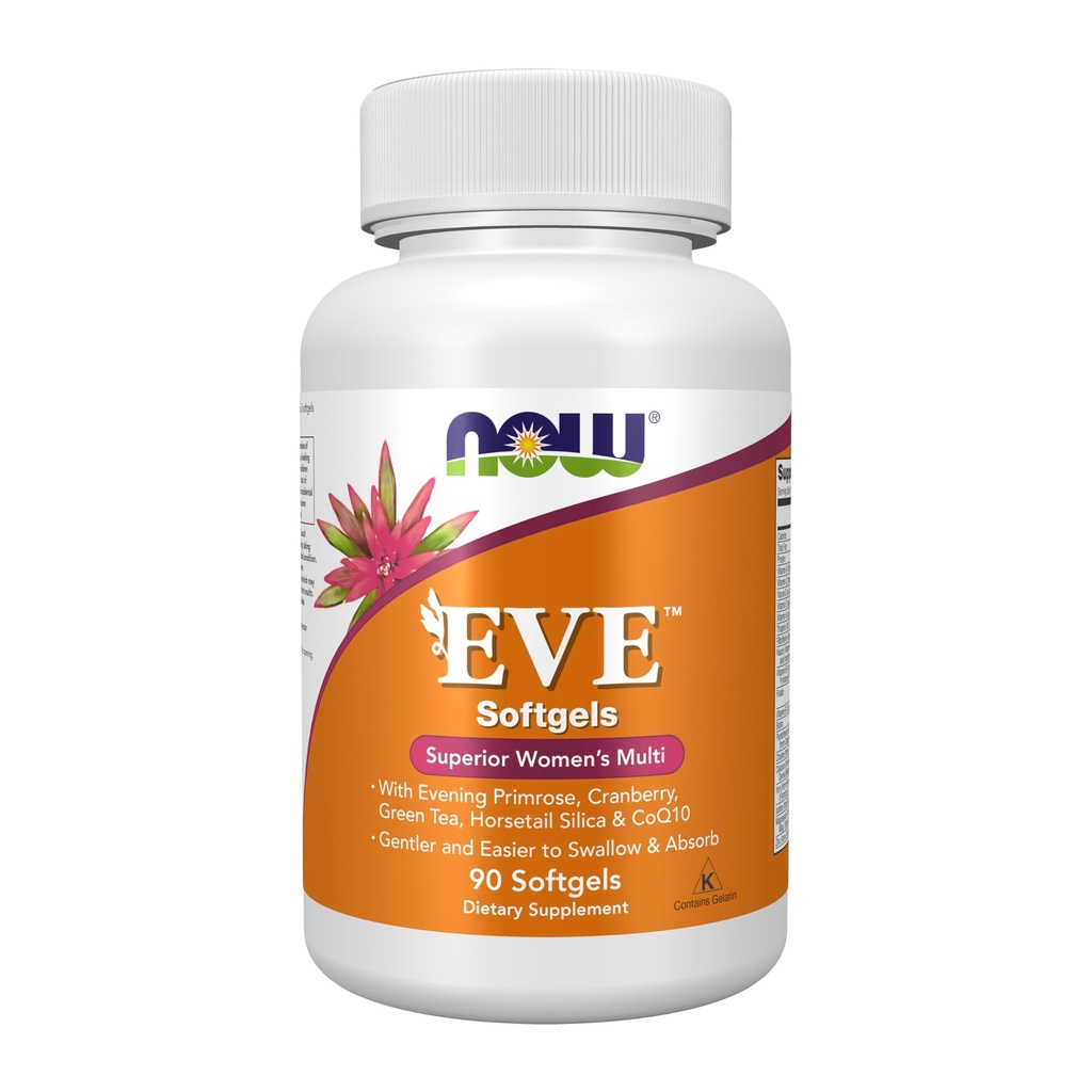 NOW Foods Supplements, Eve™ Women's Multivitamin with Evening Primrose, Cranberry, Green Tea, Horsetail Silica & CoQ10, 90 Softgels
