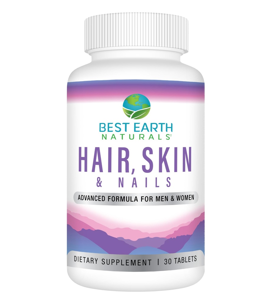 Best Earth Naturals Haar, Haut und Nägel Beilage mit Biotin, Kollagen, Vitamine für gesundes Haar, glänzende Haut, starke Nägel