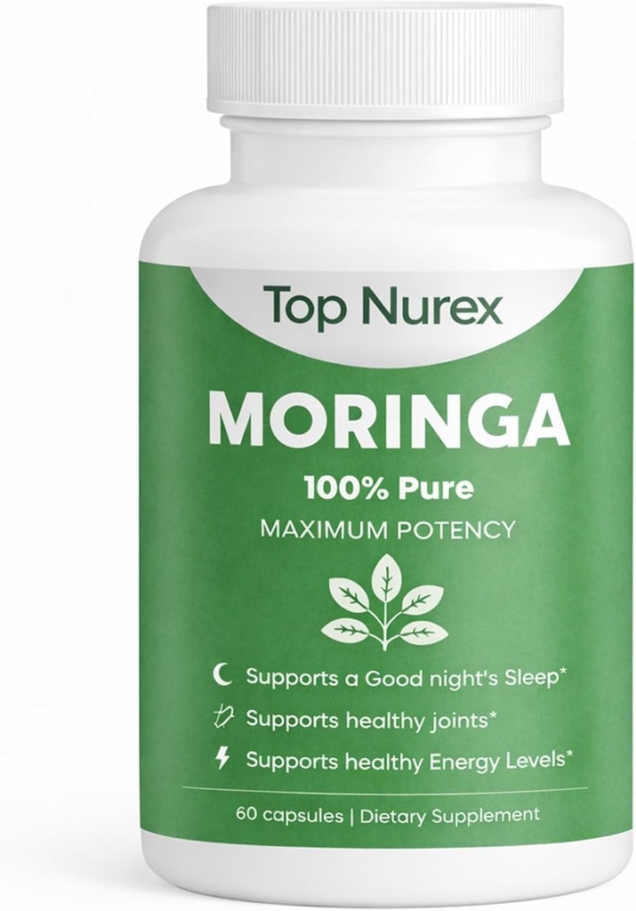 Moringa Capsules, Sustained Energy, Immune Support & Digestive Wellness, Natural Green Superfood Supplement, Vegan, Non-GMO 60 Capsules