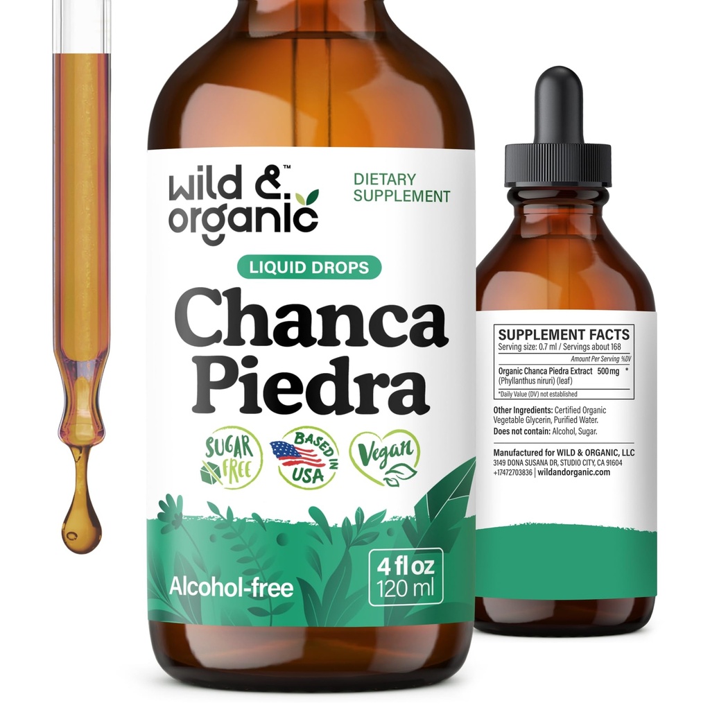 Wild & Organic Chanca Piedra Stone Breaker Drops - Kidney, Gallbladder & Urinary Support - Chanca Piedra Liquid Extract for Fast Absorption - Add to Tea Herb Tincture - Sugar & Alcohol-Free - 4 oz