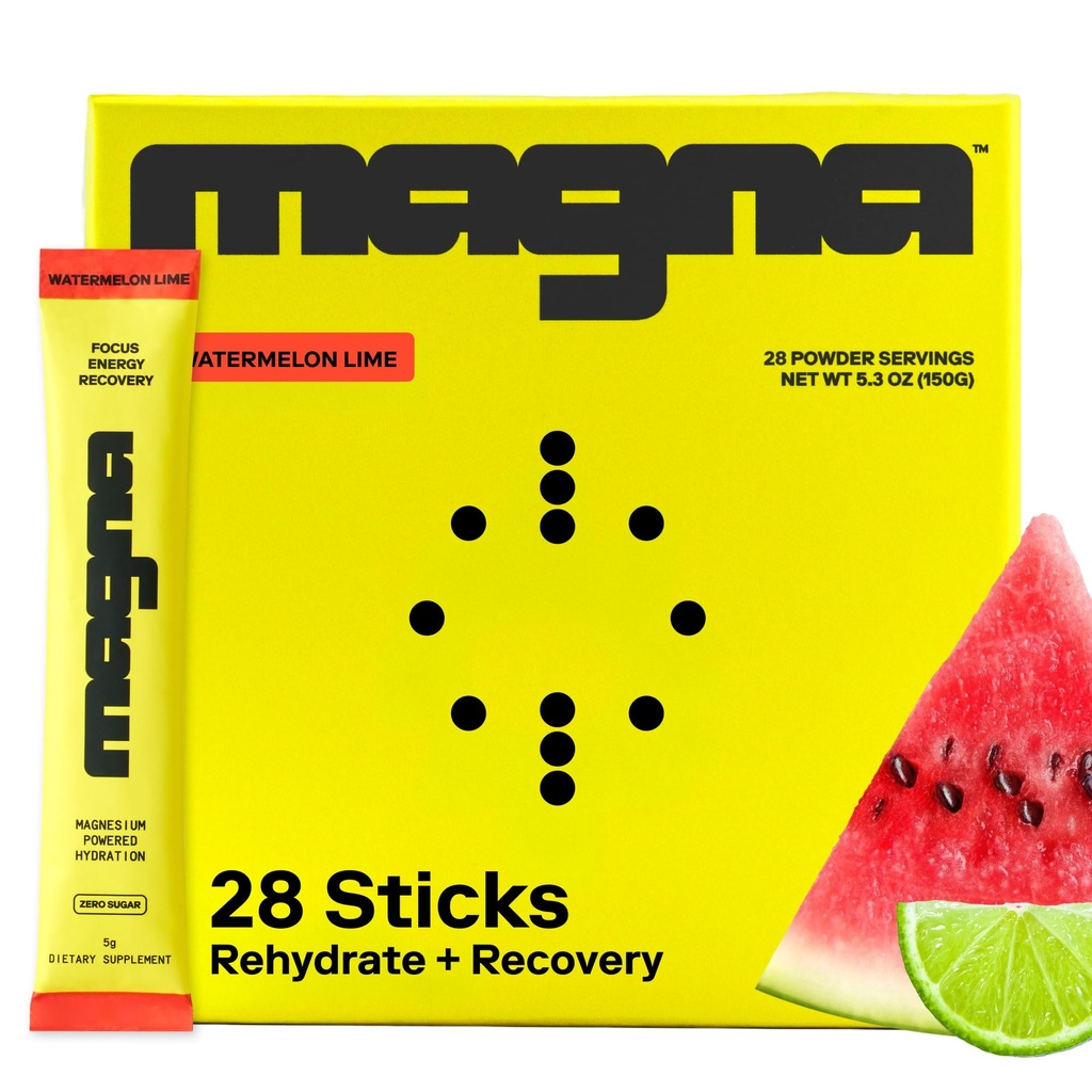 MAGNA Electrolytes Powder Drink Mix for Hydration, Energy & Focus Support with Magnesium L Threonate (28 Servings, Watermelon Lime)