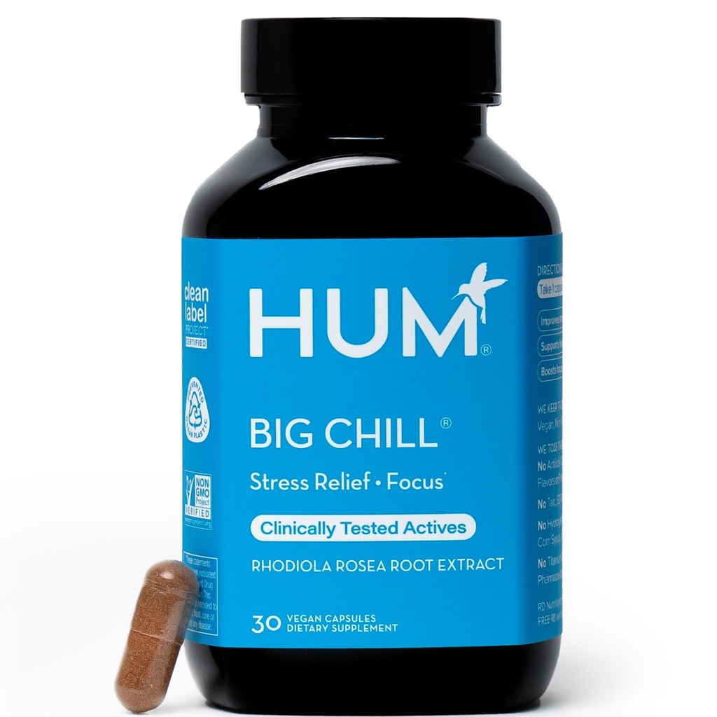 HUM Big Chill Rhodiola Rosea Ergänzung, Adaptogenic Kräuter-Kalk-Ergänzung, Unterstützung für Fokus, Beruhigung und Adrenal Health Balance mit 500mg Rhodiola Rosea Extrakt, Glutenfrei, 30 Vegan Kapseln