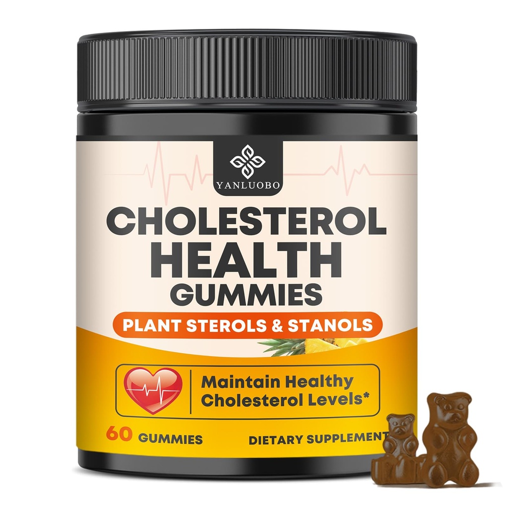 Cholesterol Supplements with 1200mg Plant Sterols & Stanols, Guggul, Bergamot, Red Yeast Rice, Cholesterol Complex Gummies Support Healthy Cholesterol Levels, Pineapple Flavor, 60 Counts