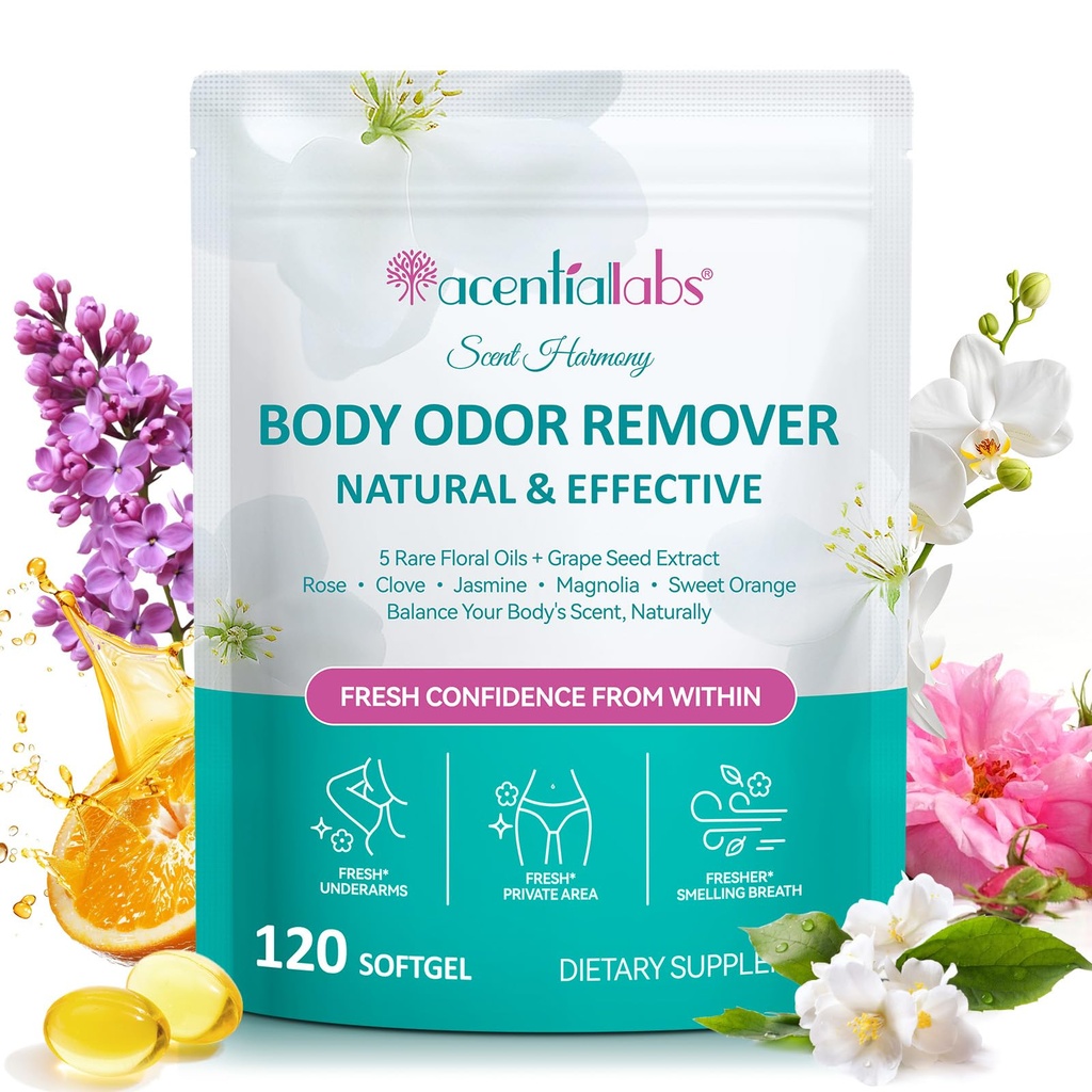 Body Deodorizing Supplement, Odor Capsules for Women and Men, Supports Menopause Body Odor Control, Fresh Breath, Supports Immunity and Digestion, Non-GMO Softgels 120 Count.