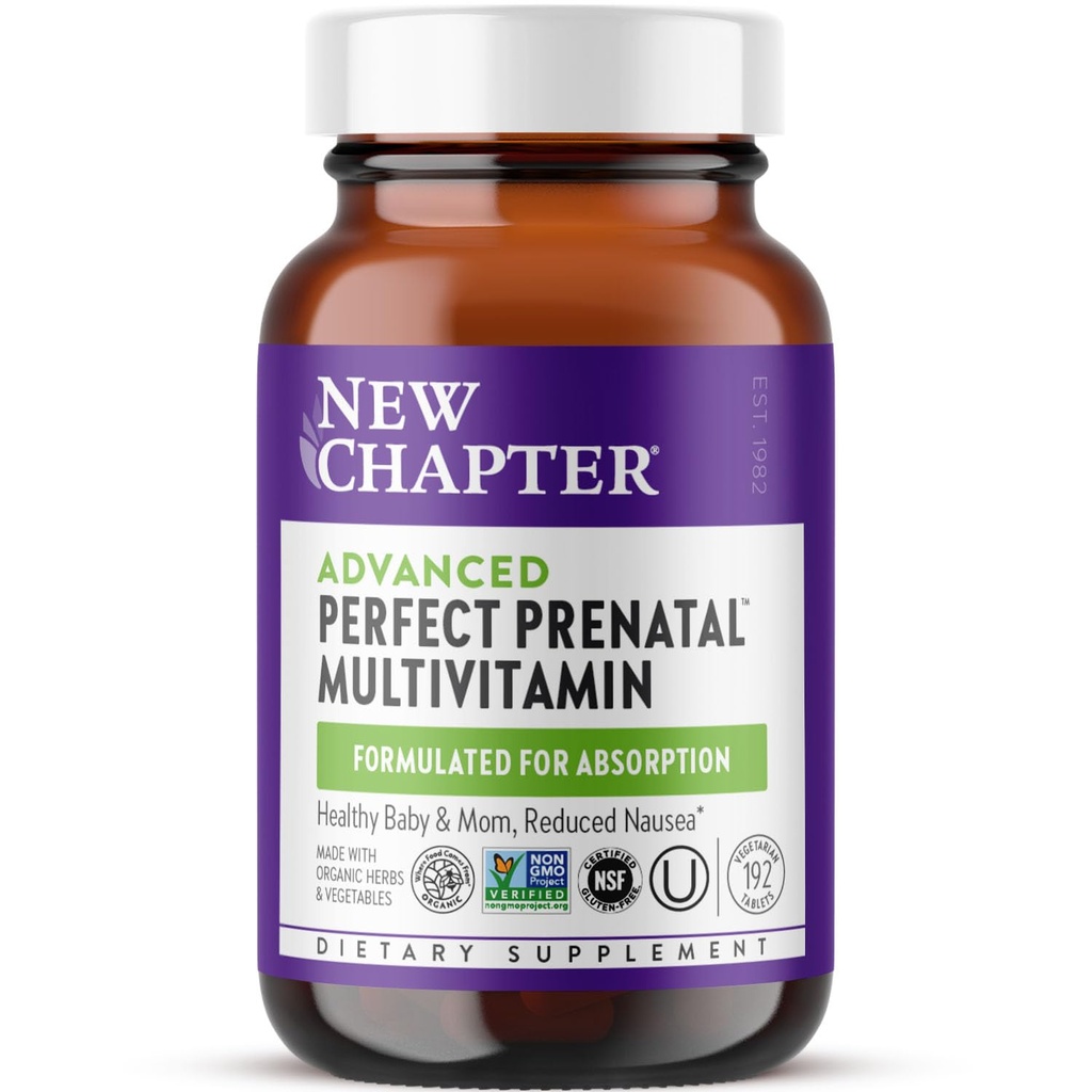 Neues Kapitel Fortgeschrittene perfekte pränatale Vitamine, 192ct, Hergestellt mit Bio-, Non-GMO-Zutaten für gesunde Baby & Mutter - Folat (Methylfolat), Ganz-Food Fermented Iron, Vitamin D3 + Ginger