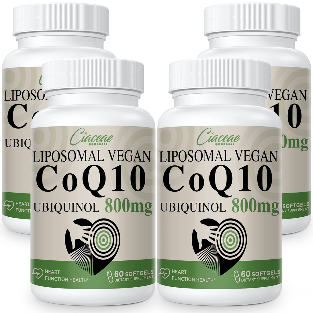 Liposomal CoQ10 800mg Ubiquinol Softgel, Max Absorption Ubiquinol Coenzym Q10, Ubiquinol CoQ10 Ergänzung für Antioxidans, Herzfunktion & Energieproduktion, Pure CoQ10 800mg, 240 Vegan Softgels
