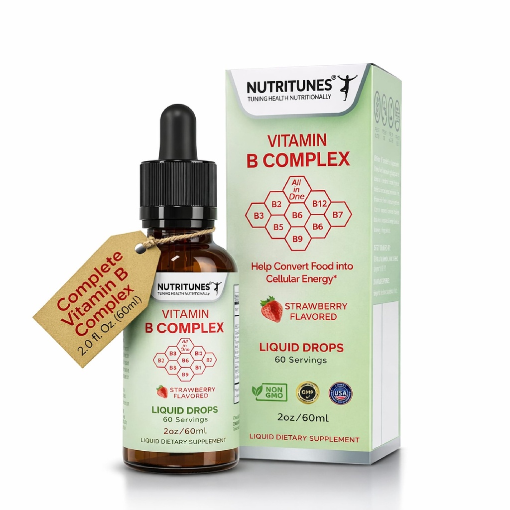 Liquid Vitamin B Complex – High-Potency and Complete B-Vitamin Drops for Energy, Metabolism, and Immune Support – Strawberry Flavored, Non-GMO, Sugar-Free – 60 Servings (2oz)
