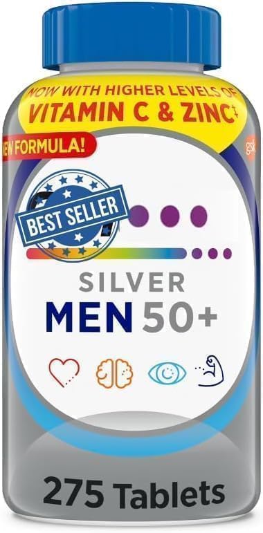 Silver Men 50+ Multivitamin, Better Guide Vitamins Supplements, 275 Count (Pack of 1) Plus vsl Sticker