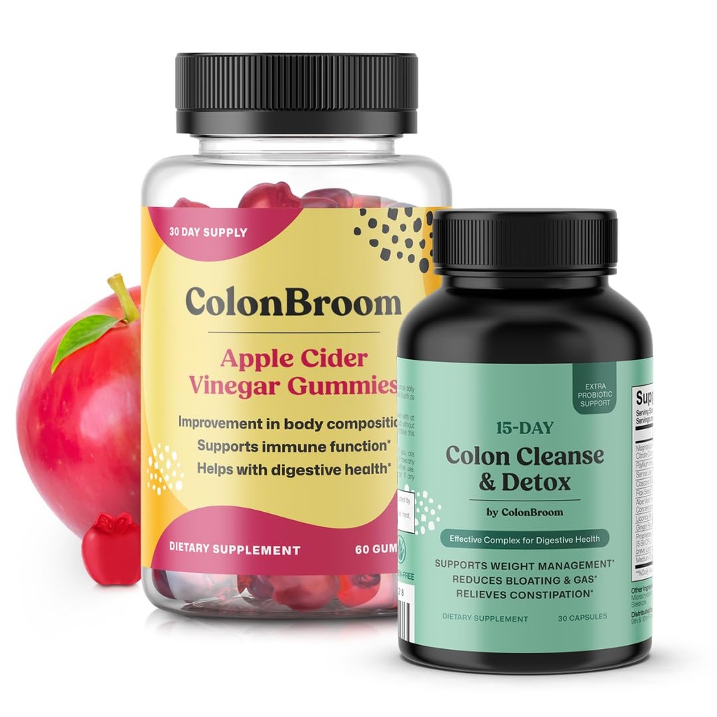 ColonBroom 15 Day Colon Cleanse & Detox Cleanse for Weight Loss + Apple Cider Vinegar Gummies for Women, 60 Gummies, 30 Day Supply, Vegan, Non-GMO Supplement