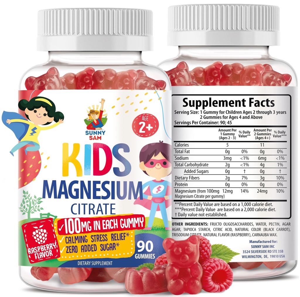 Magnesium Gummi für Kinder & Erwachsene - 100mg - Kalm Magnesium Kaugummis - Magnesium Citrat Kaubare Ergänzung für Mood & Muskelunterstützung - 90 Gummie