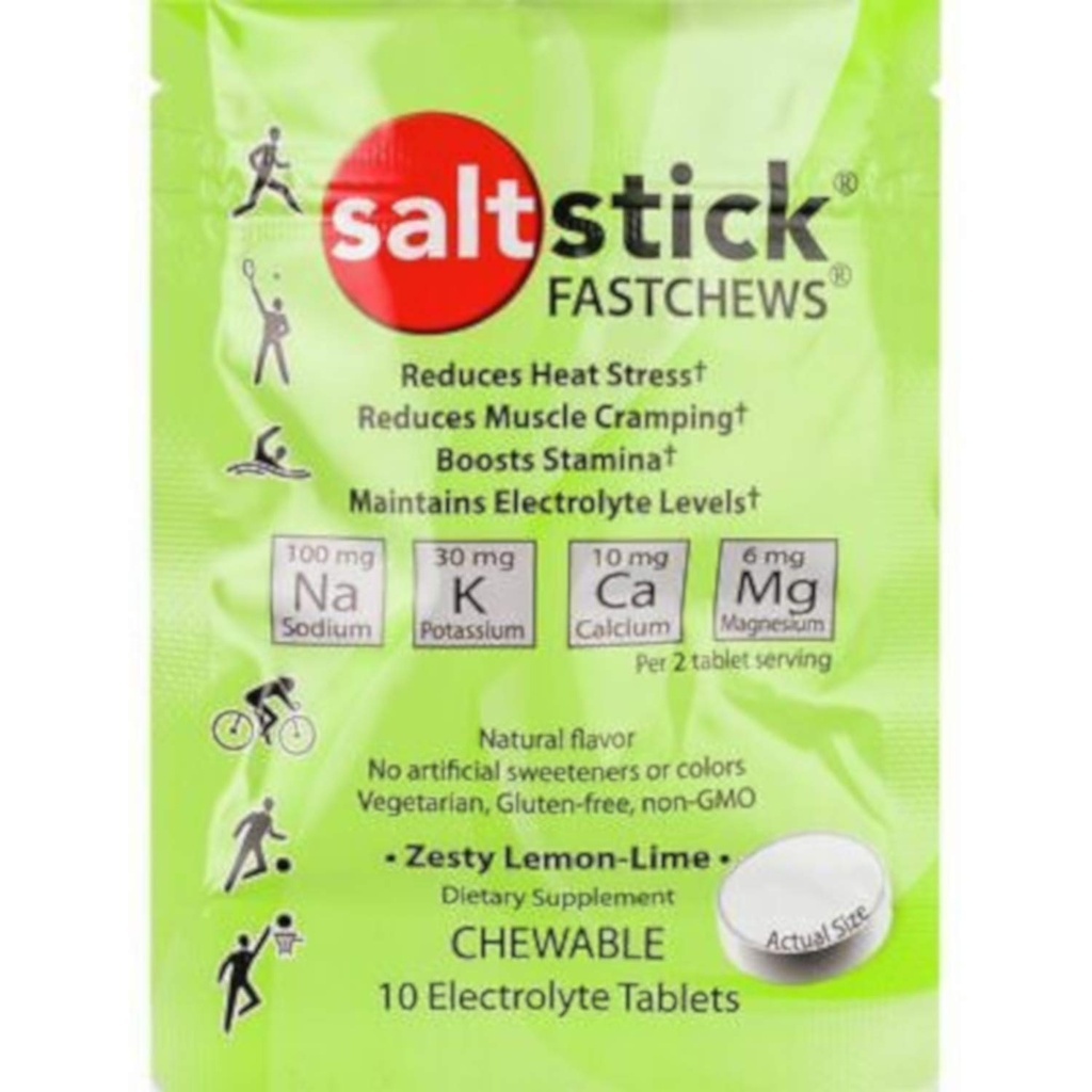 Saltstick Fastchews - 1 Pack of 10 Chewable Electrolytes - Zesty Lemon Lime-1ct