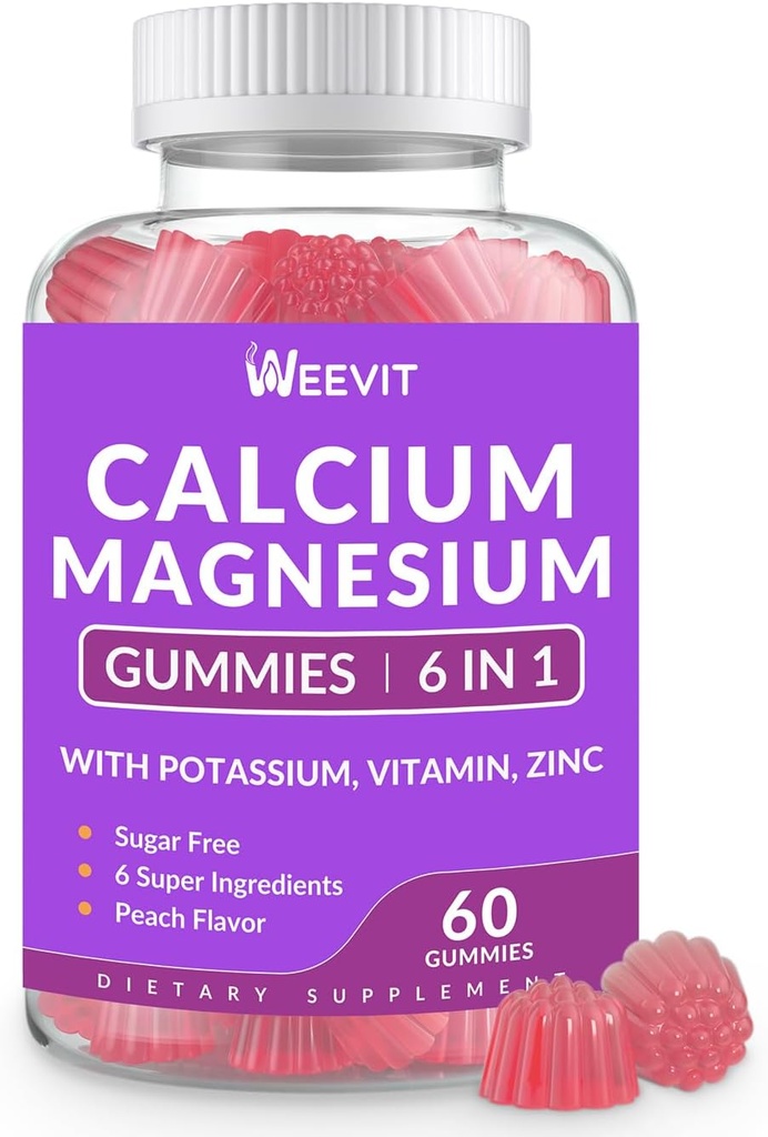 Zuckerfreie Kalzium-Gummi-Ergänzung 600mg, Calcium Magnesium Zink-Gummi mit Vitamin D3 K2, Kalium, hohe Absorption CA-Gummi für Knochen, Zähne & Muskel