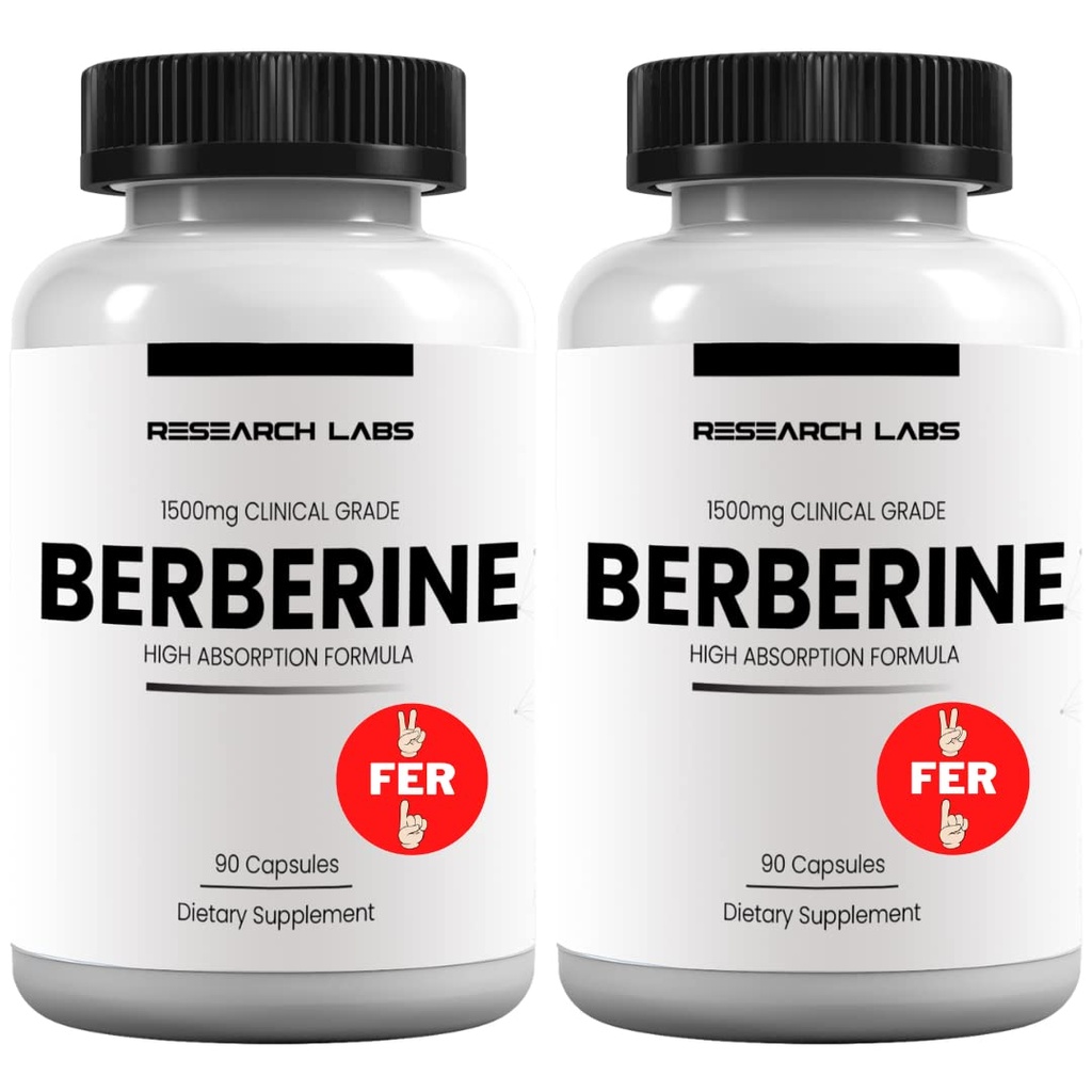 Research Labs 2 Fer 1 Ad - 1500mg Clinical Grade Berberine High Absorption Formula & BerberQuilTM Support. 180 Total Capsules. 500mg Jede Kapsel