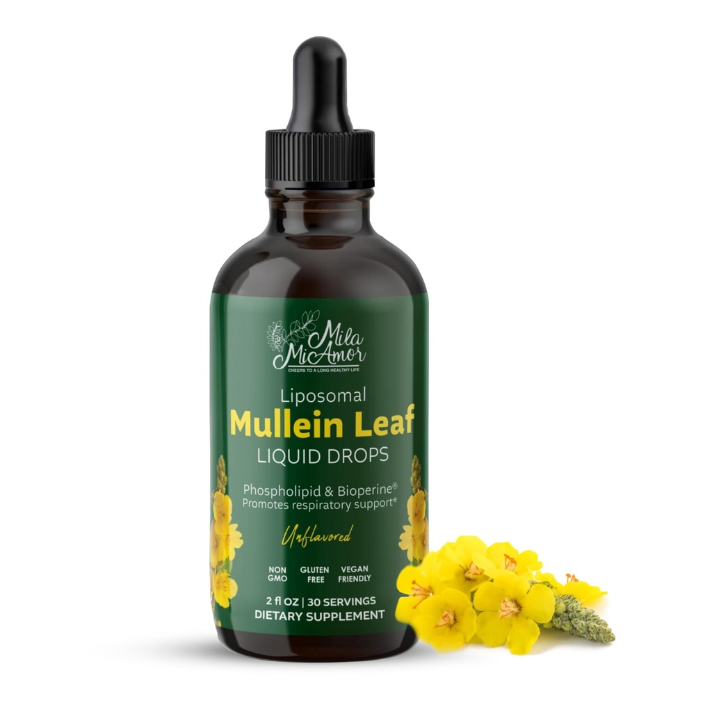 Mila Miamor Mullein Drops for Lungs – Supports Respiratory Health, Immune System - Lung Cleanse & Detox - Organic Mullein Leaf Extract – Bronchial Cleanse Supplement for Smoker – Made in USA – 2 floz