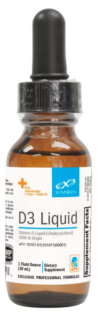 XYMOGEN D3 Liquid - Immune Bone & Heart Health Support - Liquid Vitamin D3 Drops - Micro-Emulsified for Enhanced Absorption - 1000 IU Per Drop - 1 Oz