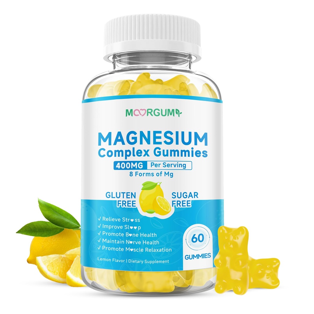 Magnesium Complex Gummies, Support Relaxation, Energy, Bone Health, with Ashwagandha, Vitamin D3, B12, Magnesium Glycinate – 8-in-1 Complex Supplements Gummies, for Adults, Kids, Women, Men, 60 Count