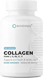 Premium Collagen Complex 90 Kapseln unterstützt gesunde Haut, Nägel, Knochen & Gelenke Collagen Peptide, Typ I, II, III, V, X, Made in USA - Non-GMO, Gluten Free