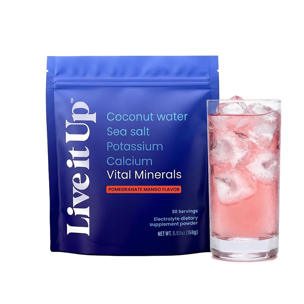 LIVE IT UP Vital Minerals: Electrolyte Powder for Daily Hydration with Coconut Water Powder, Sodium, Potassium, and Vitamin C | Vegan, No Gluten, No Added Sugar, & Caffeine Free | Pomegranate Mango