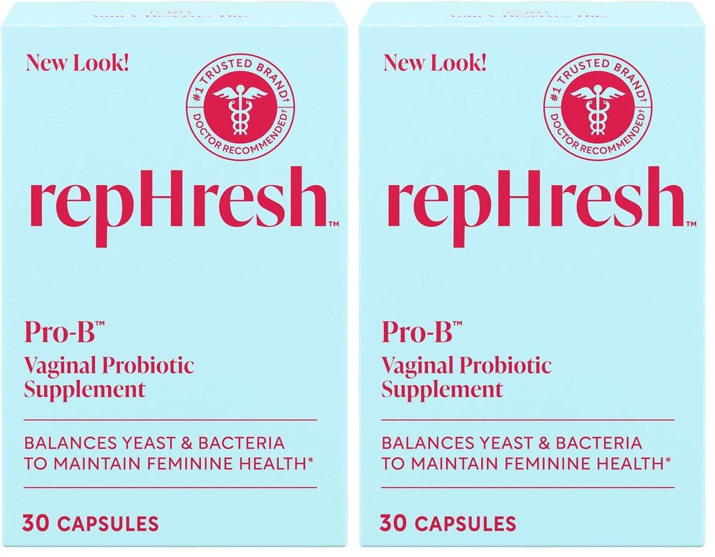 Rephresh Pro-B Vaginal Probiotic Supplement, pH Balance, Probiotics for Women, Balances Yeast and Bacteria to Maintain Feminine Health, Daily Oral Capsules, 30 Count (Pack of 2)