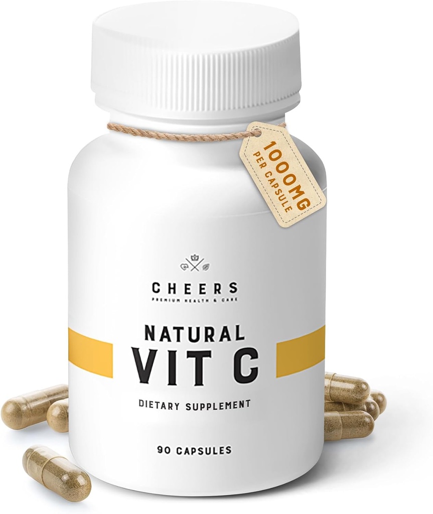 CHEERS - Vitamin C, natürliches Immunsystem Booster aus Rose HIPS, Grapefruit und Acerola Extrakte, Vegan und Glutenfreie Alternative zu Vitamin C Tabletten, 1000 mg pro Kapsel, 90 Kapseln