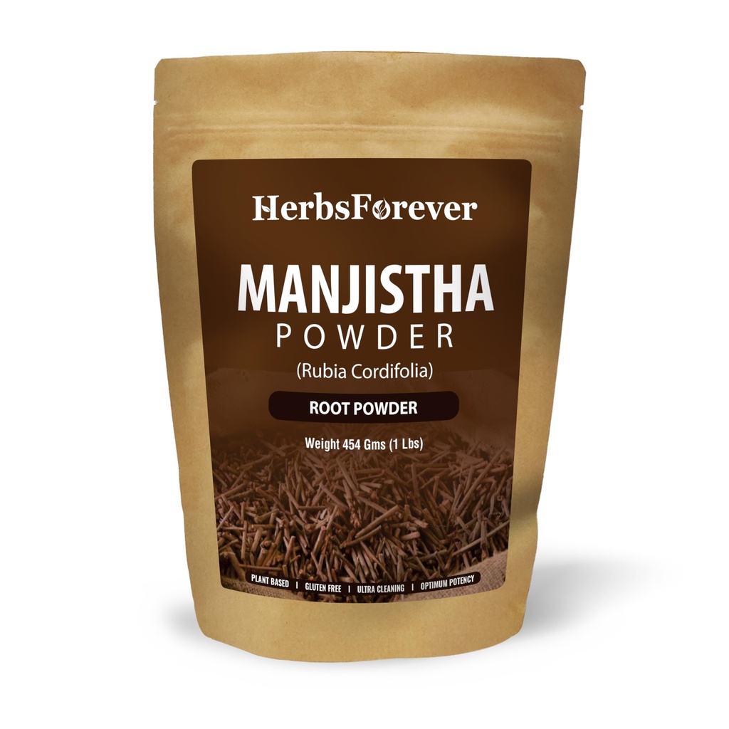 Herbsforever Manjistha Powder | Rubia Cordifolia | Natural Skin Care Herb | Non-GMO, Vegan | 454 GMS