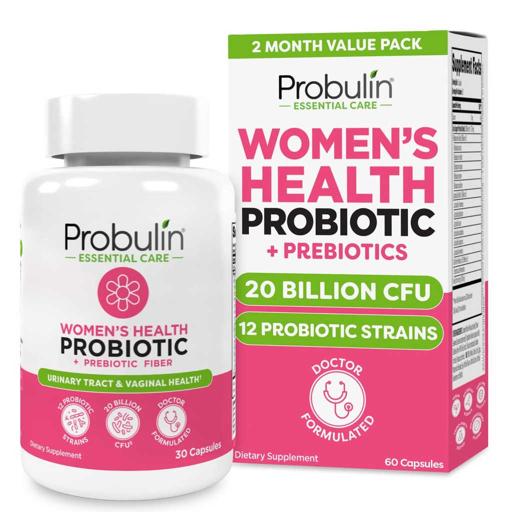 Probulin Womens Probiotic - Vaginal, UT, Gut & Immune Gesundheit mit Lactobacillus Reuteri - 20 Billion CFU, 12 Probiotic Strains & Prebiotics - 60 Vegan, Glutenfreie Kapseln für Ganzkörper-Wellness